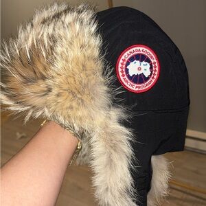 Canada Goose Black Hat with Fur Trim
